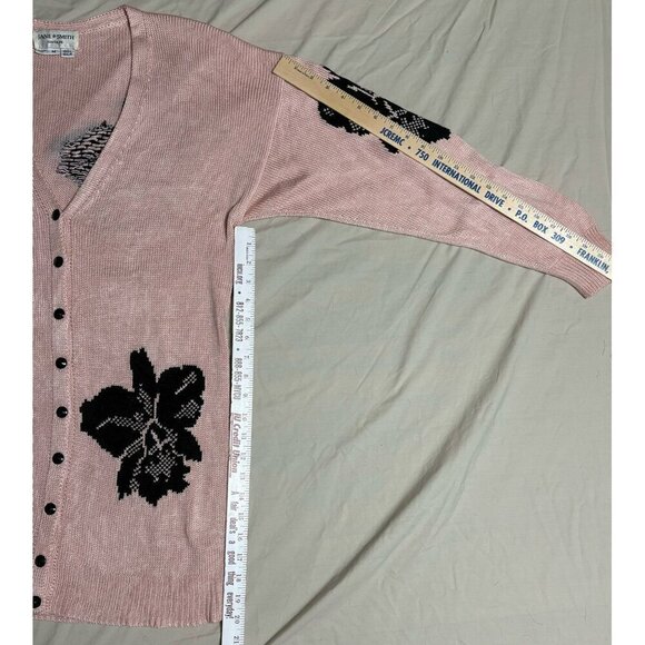 Vintage Jane Smith Santa Fe Silk Pink Cardigan Sweater Black Floral M Women's - Picture 4 of 6